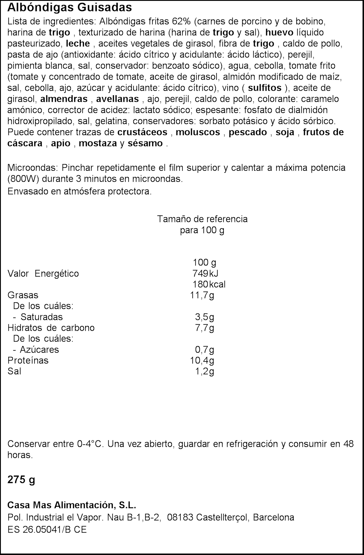 Albóndigas guisadas Casa Mas 275g