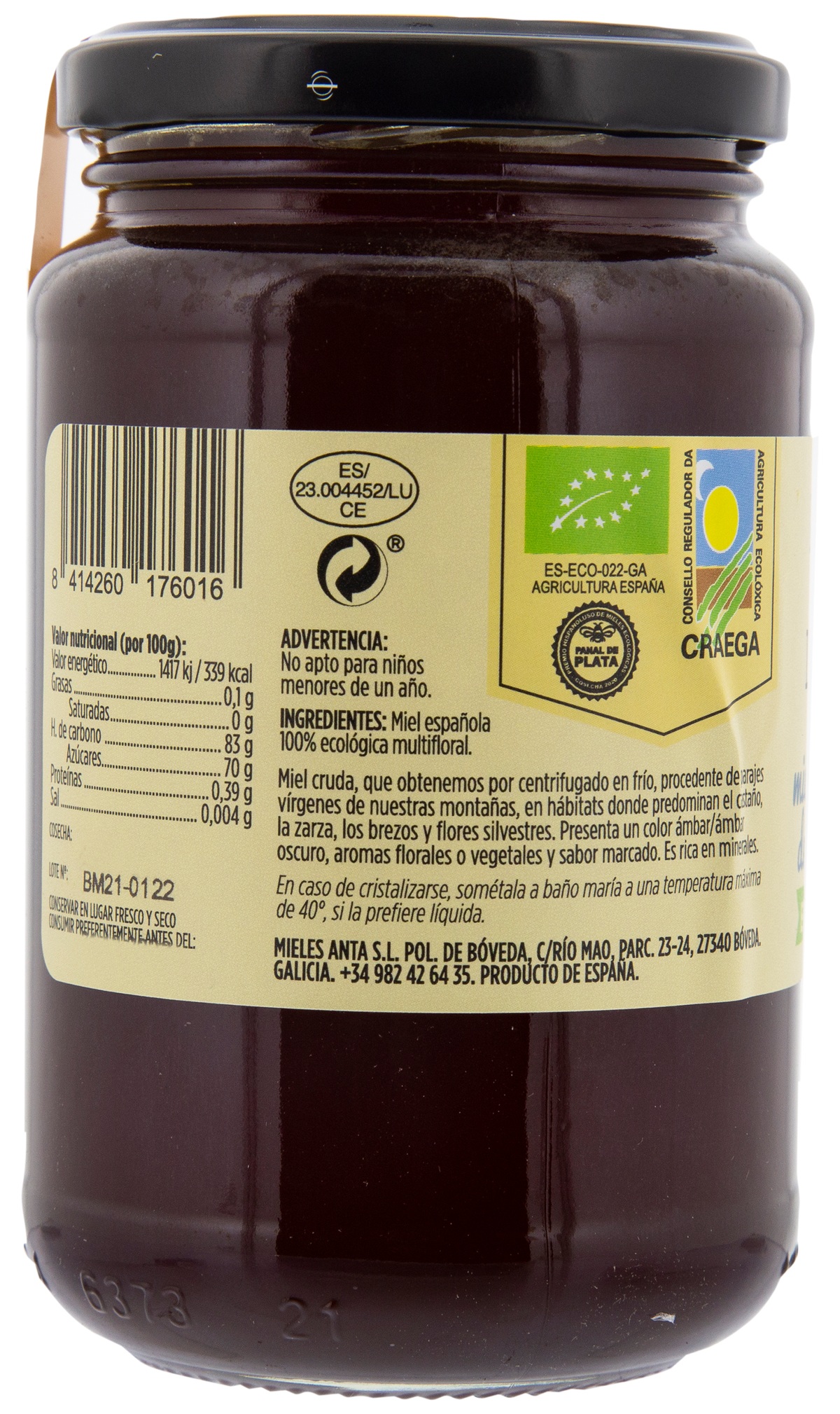 Miel de flores ecologica Pazo De Lusio 500g