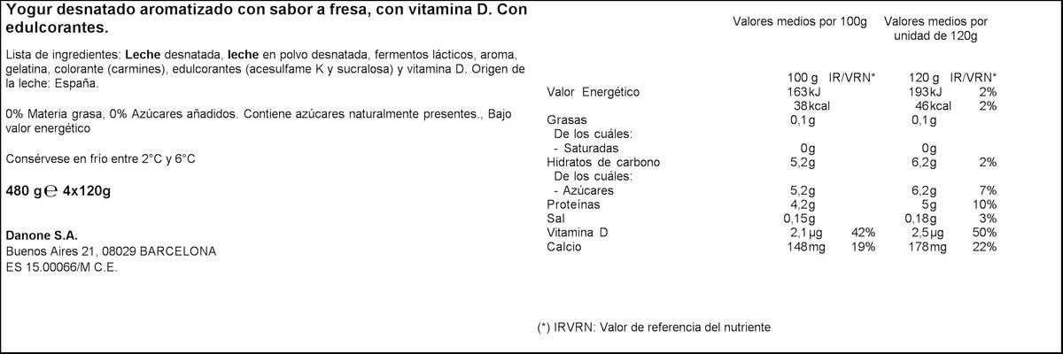 Yogur desnatado Vitalinea pack 4 fresas