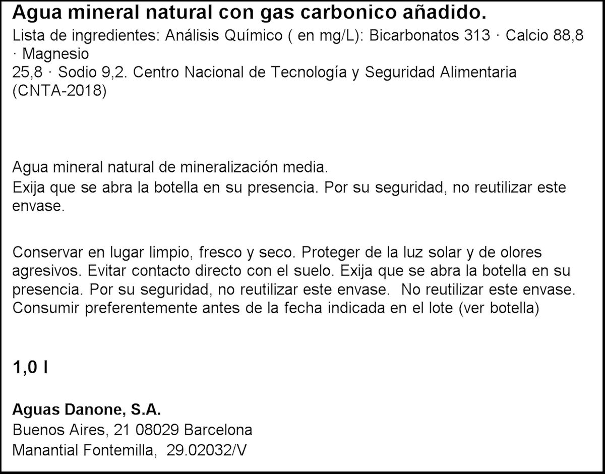 Agua mineral con gas Fonter 1l