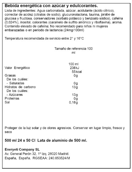 Bebida energética sabor original Eneryeti 500ml