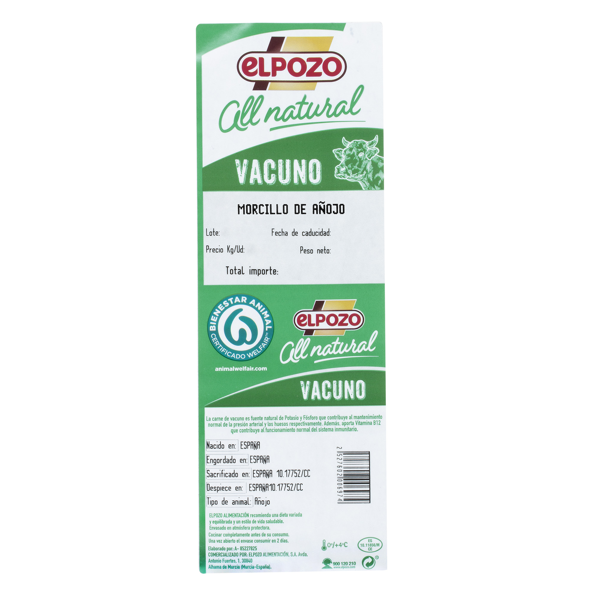 Morcillo de añojo All Natural ElPozo 400g aproximadamente