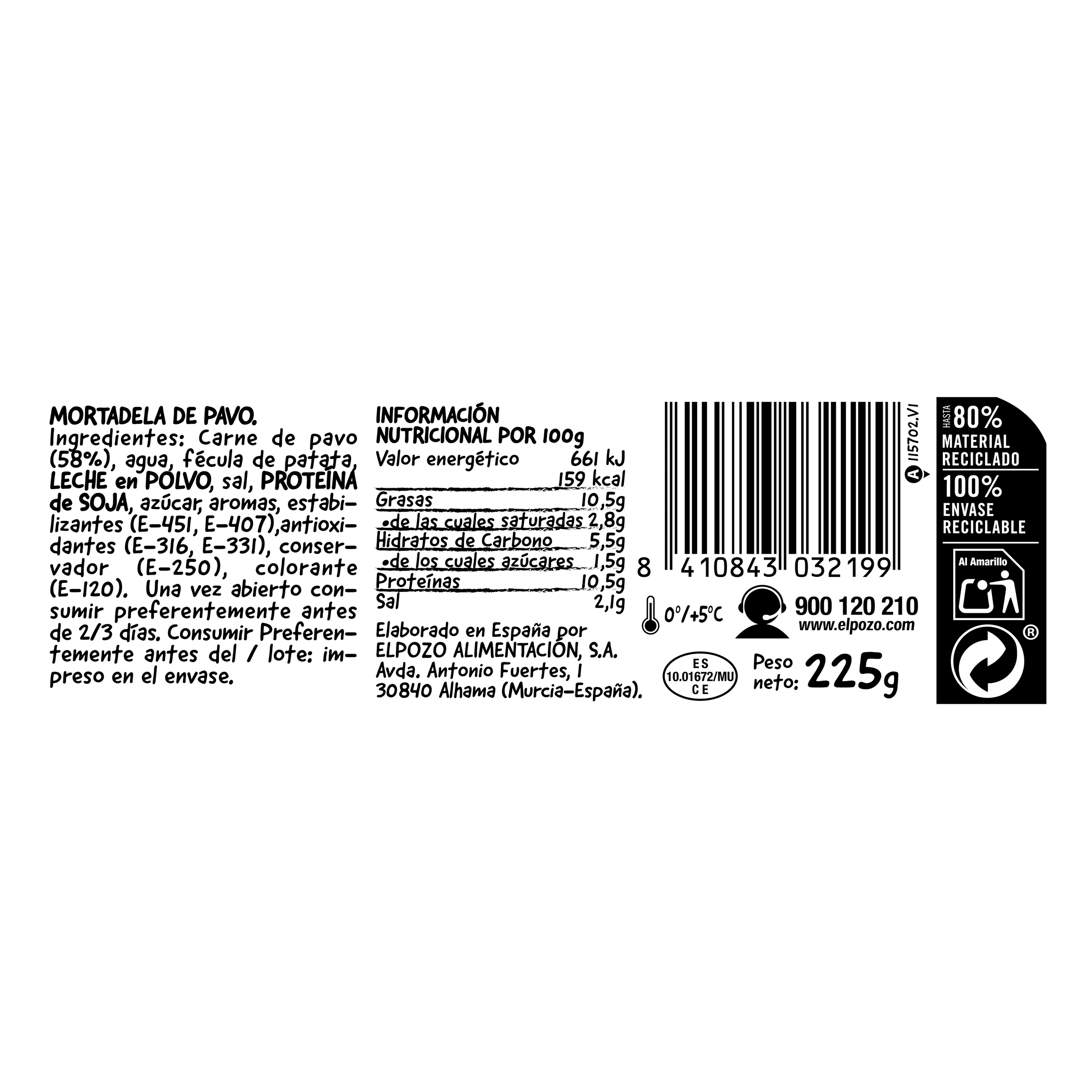 Mortadela de pavo ElPozo 225g
