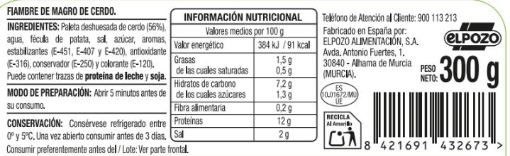 Fiambre de sándwich en lonchas Alipende 300g