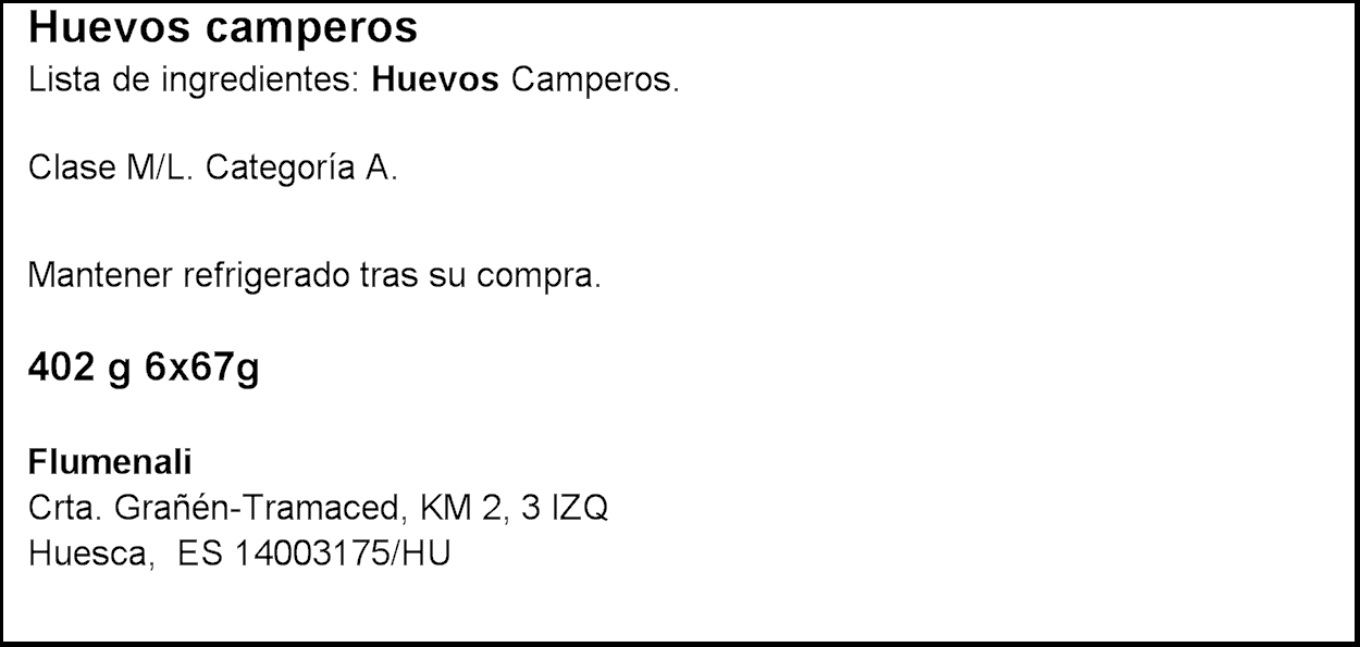 Huevos camperos tamaño M-L Corral Monegros 6 unidades