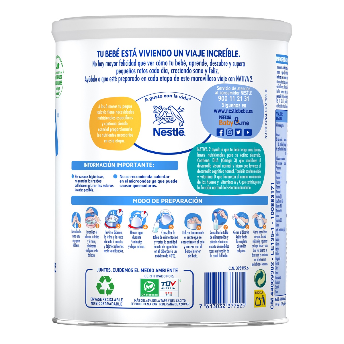 Leche continuación polvo Nativa 2 Nestlé desde 6meses 800g