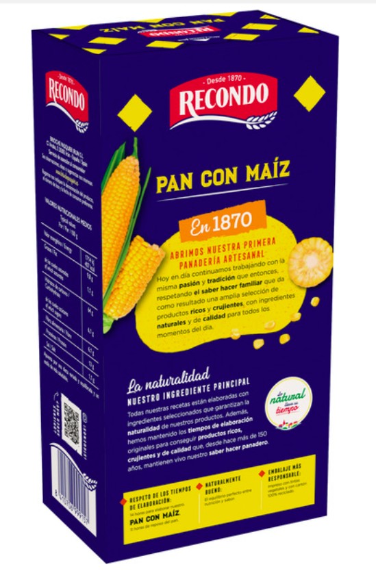 Pan tostado Recondo con maíz cúrcuma y pipas de girasol 240gr