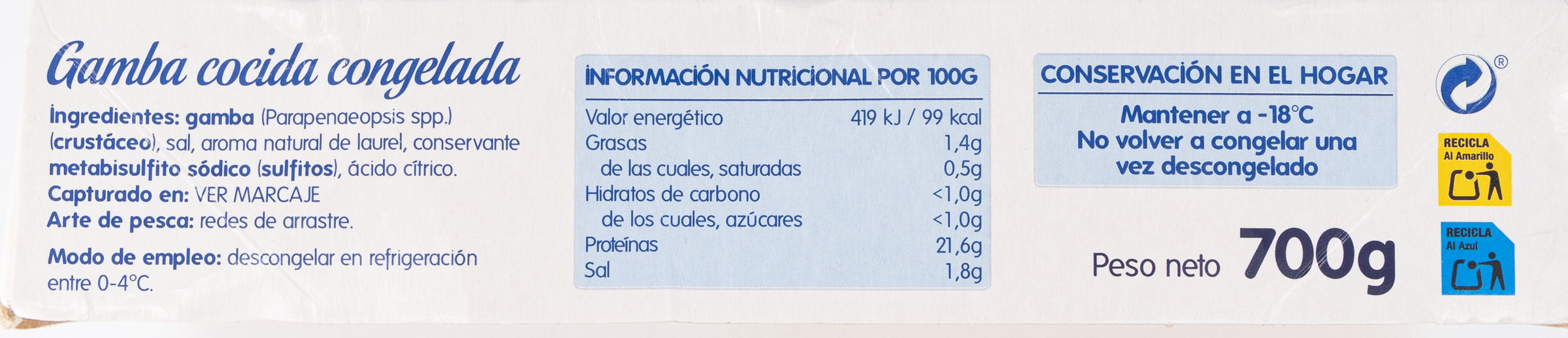 Gamba cocida Antonio y Ricardo 700g 56/70 piezas