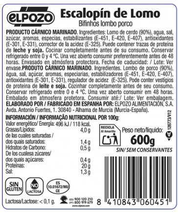 Escalopín de lomo extratierno ElPozo 600g aproximadamente
