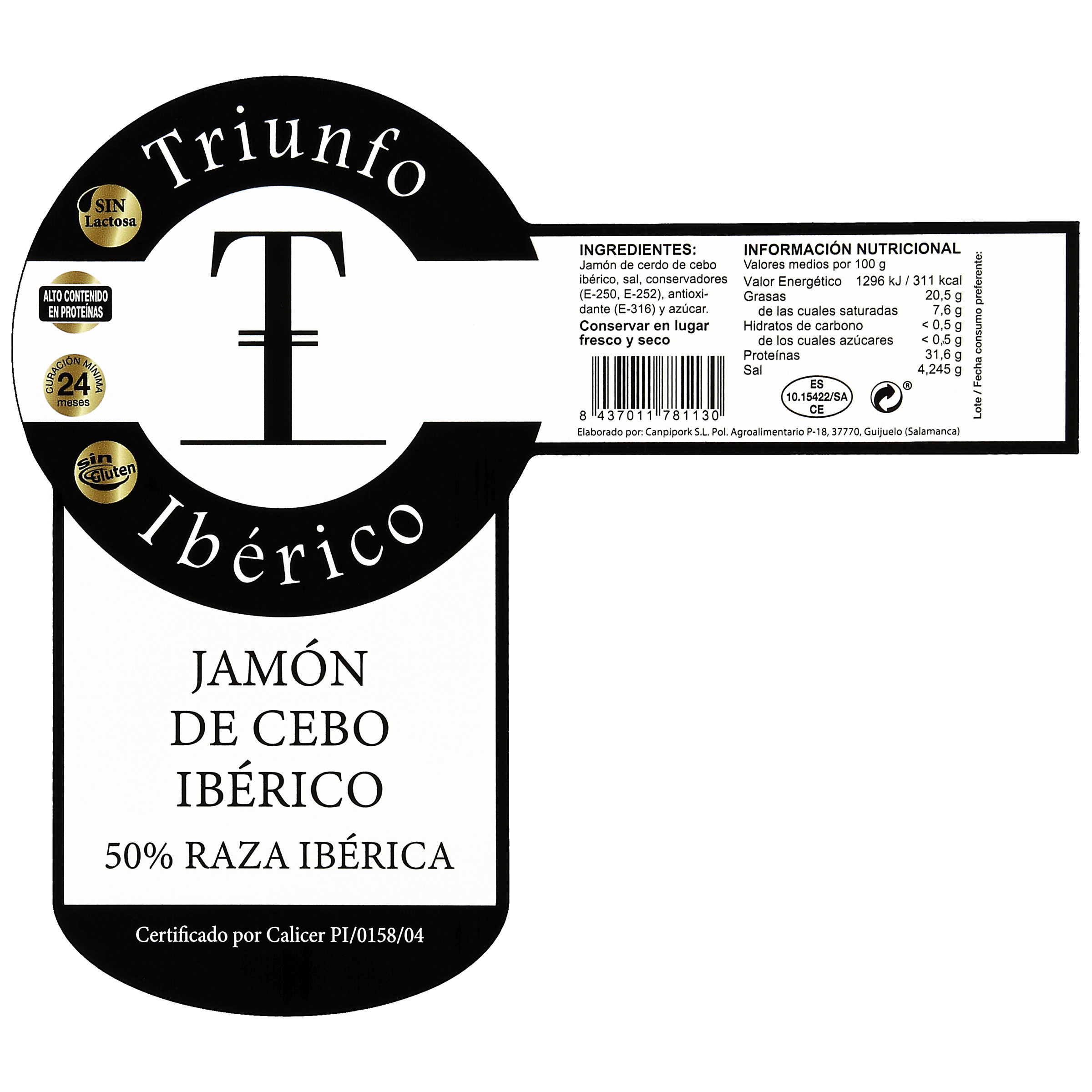 Jamón de cebo ibérico 50% raza ibérica Triunfo al corte