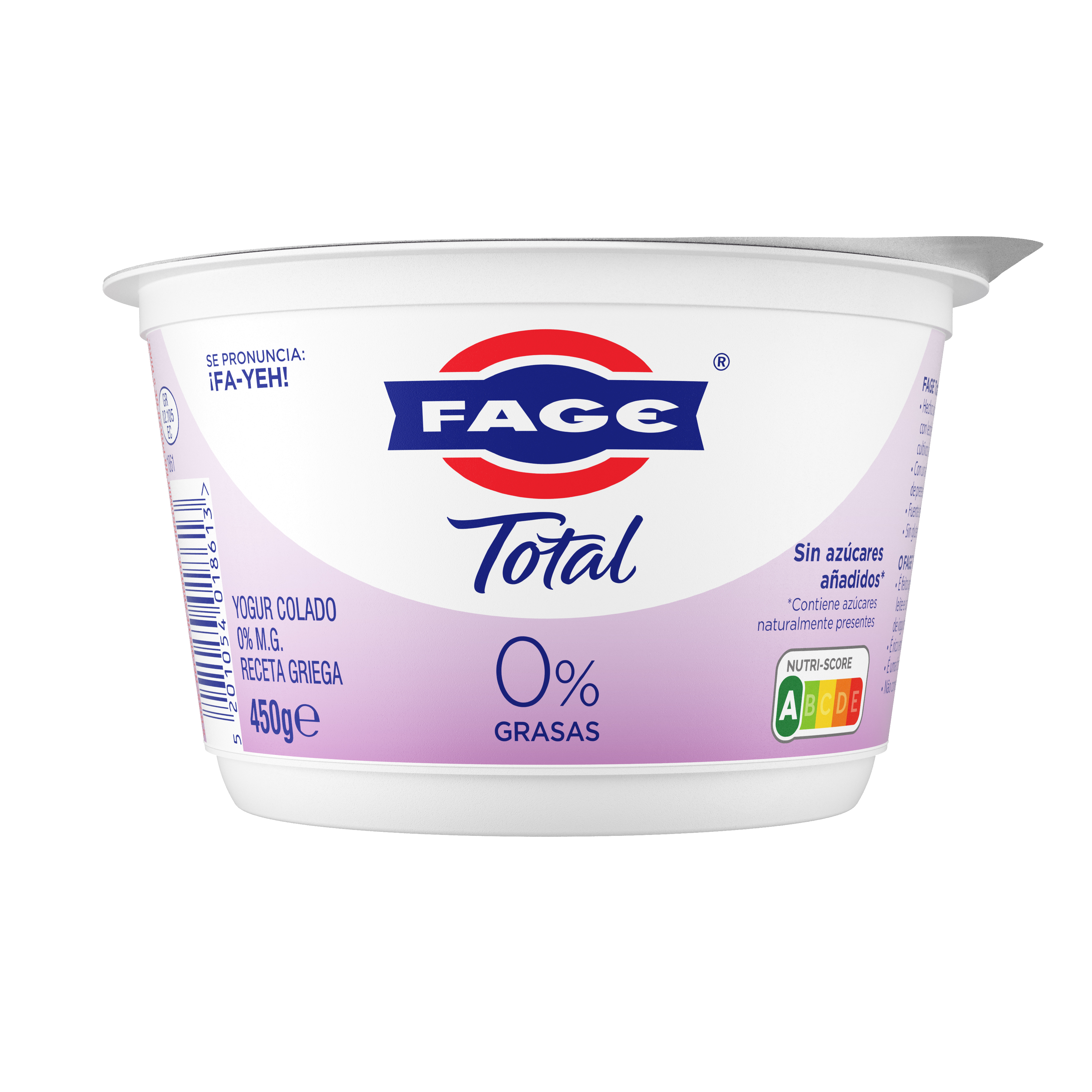 Yogur colado sin azúcar añadido receta griega Fage 0% materia grasa 450g