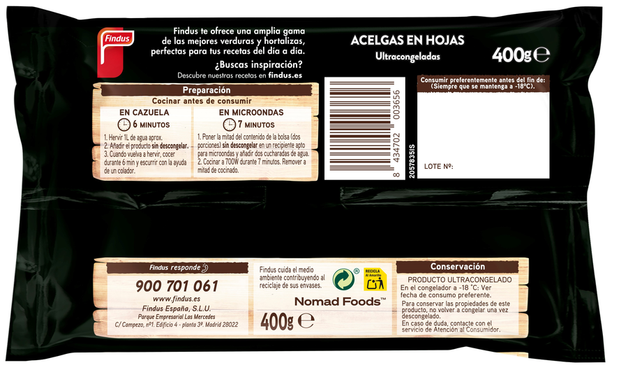 Acelgas en hojas Findus 400g