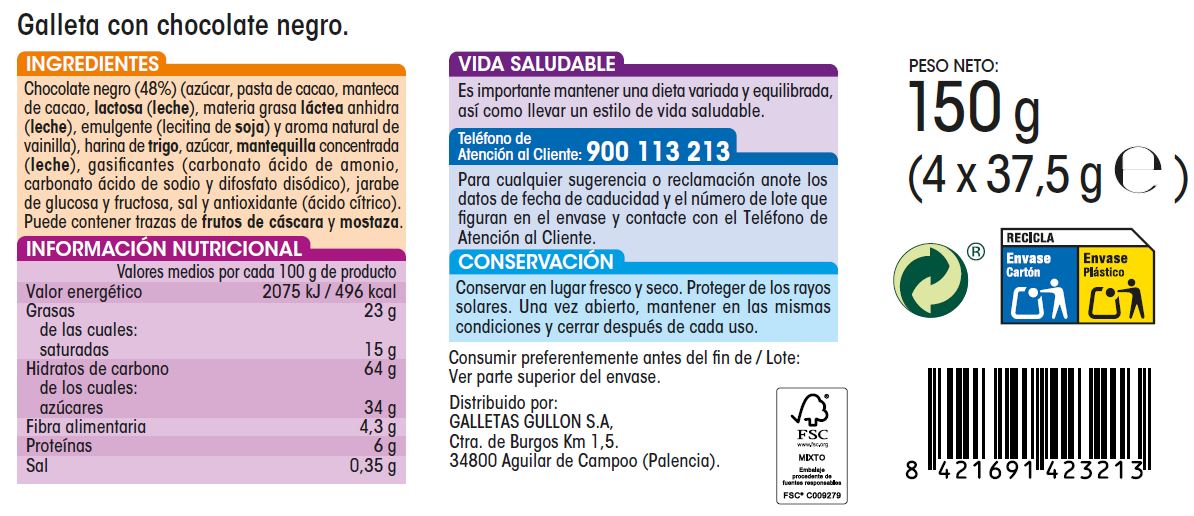 Galletas de chocolate negro tableta Alipende 150g
