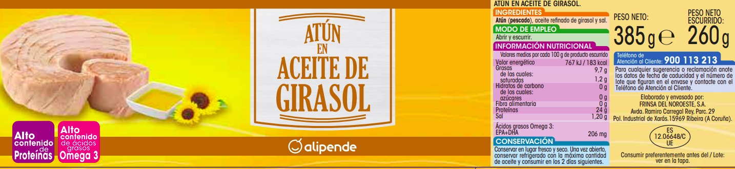 Atún Alipende 260g en girasol