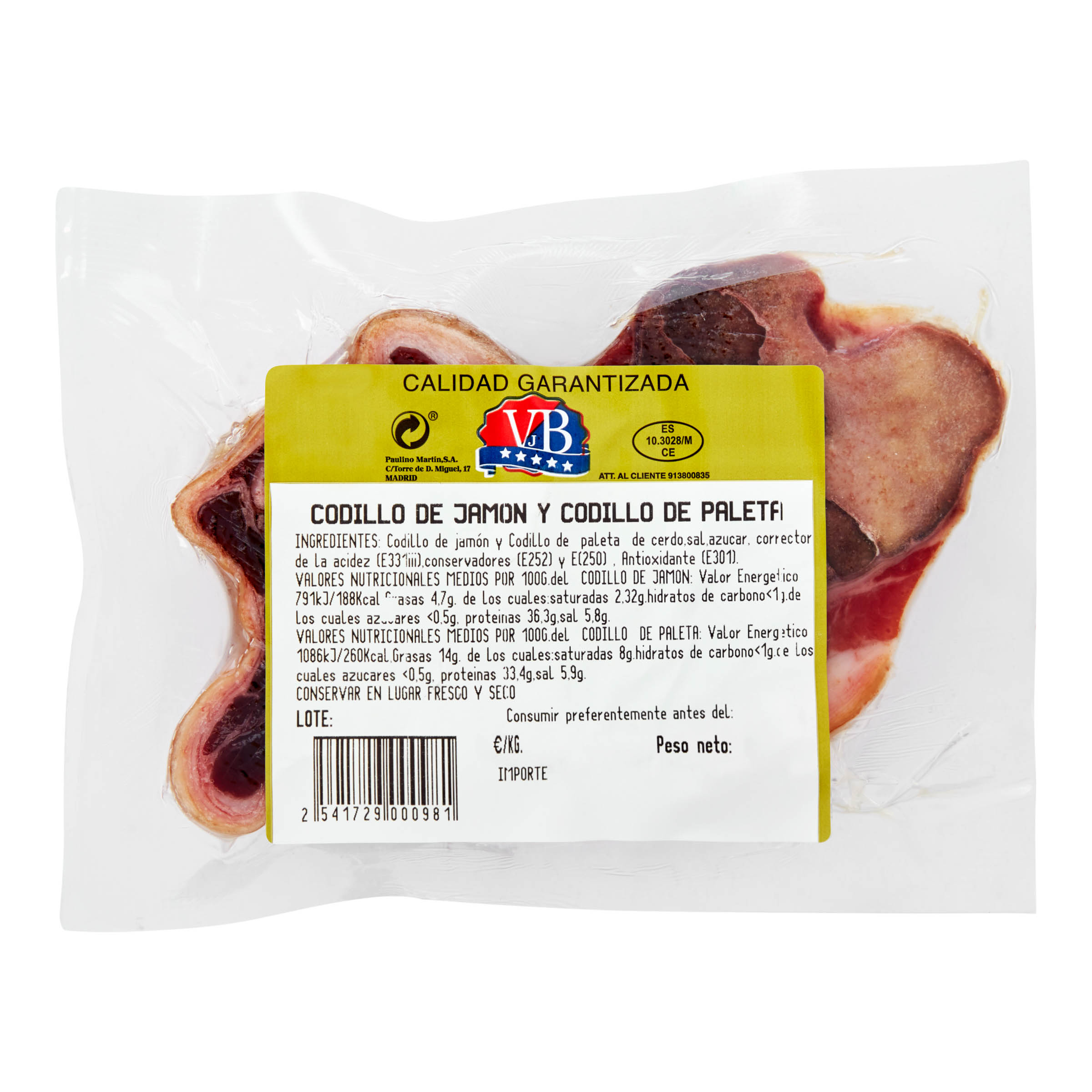 Codillo de jamón y paleta Paulino Martín 200g aproximadamente