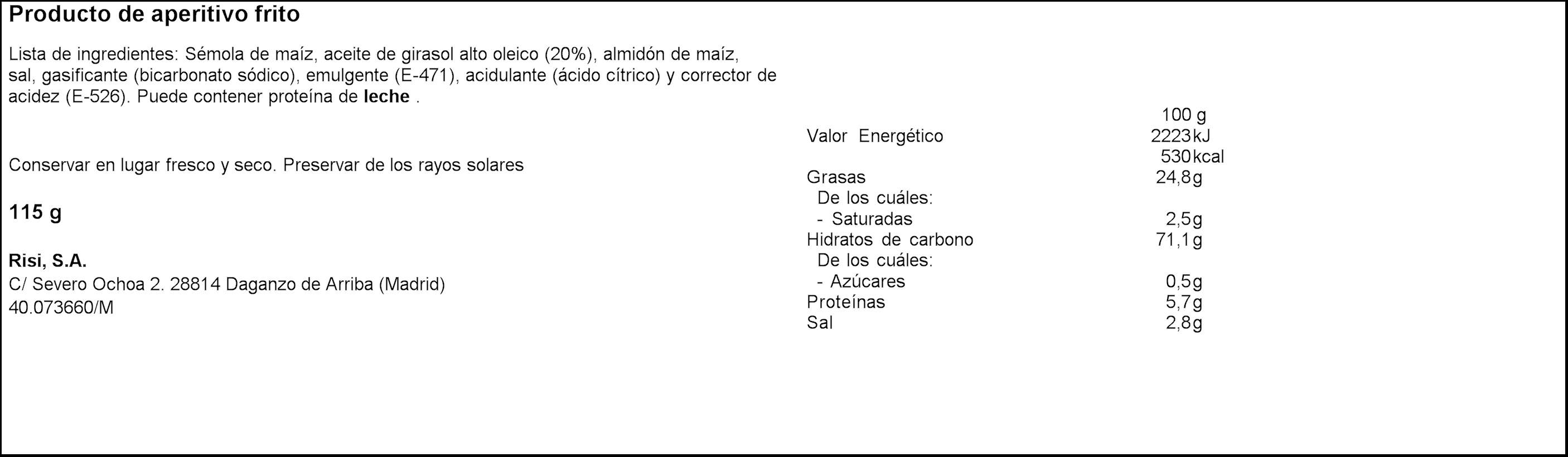 Snack de maíz sin gluten triskys Risi 115g