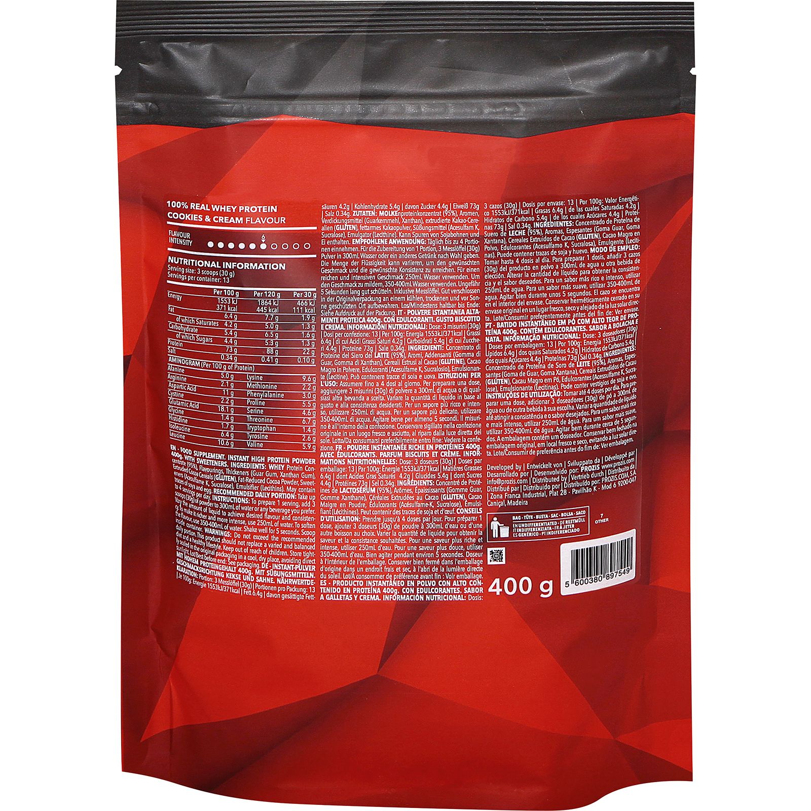 Proteina whey de galleta y crema Prozis 400g