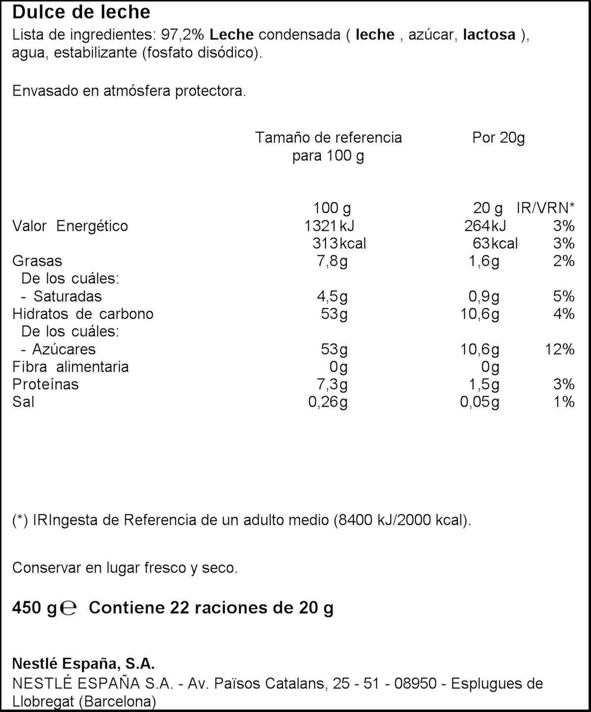 Dulce de leche La Lechera 450g sirve fácil