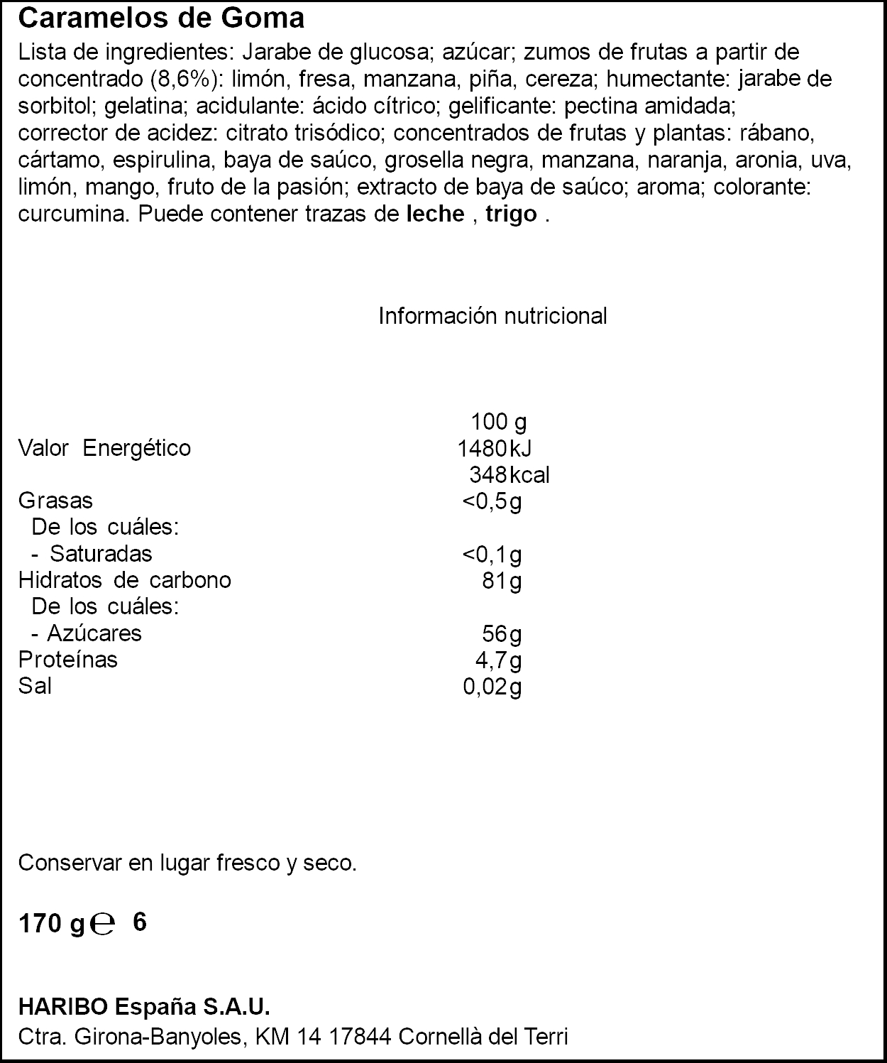 Golosina favoritos original Haribo 170g