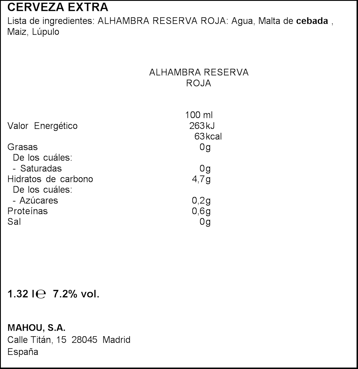 Cerveza tostada Alhambra Reserva Roja pack 4 botellas 33cl