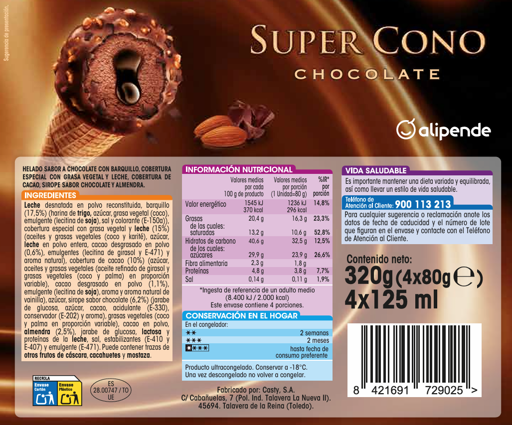 Helado supercono Alipende 4 uds chocolate