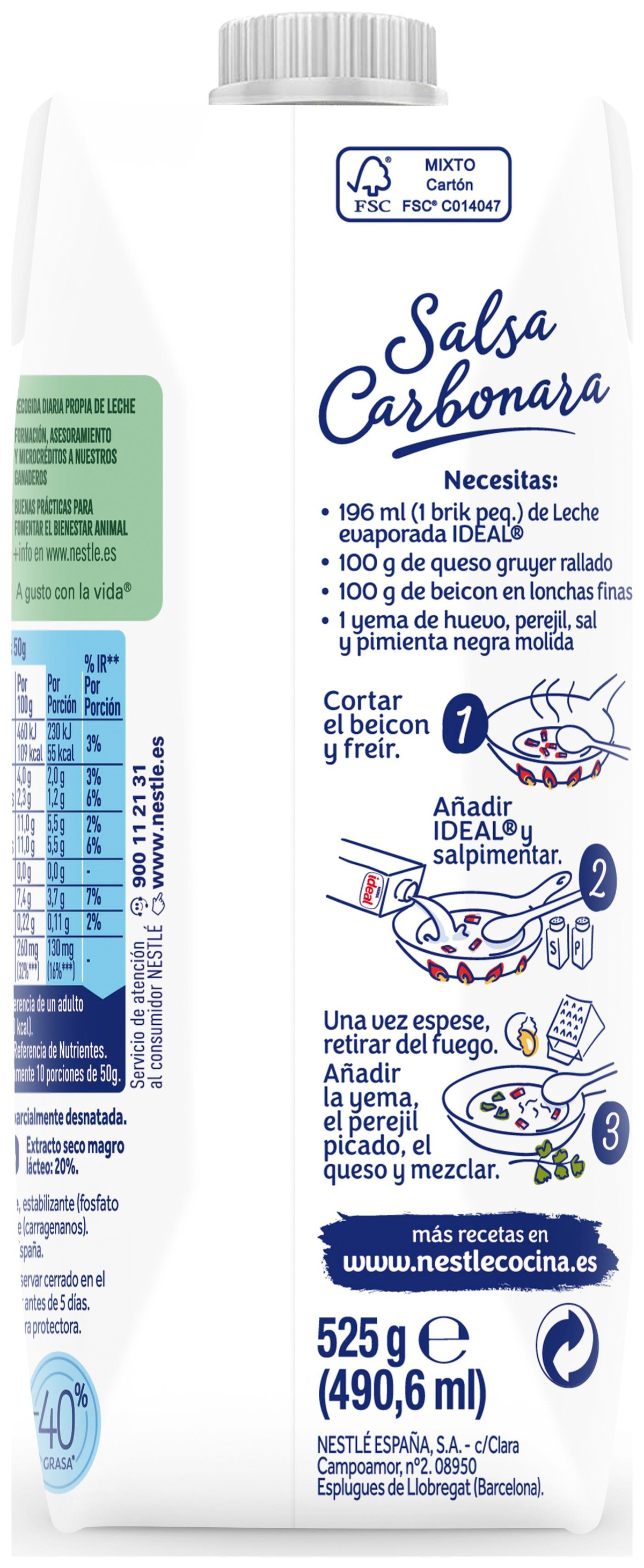 Leche evaporada Nestlé Ideal 525g parcialmente desnatada