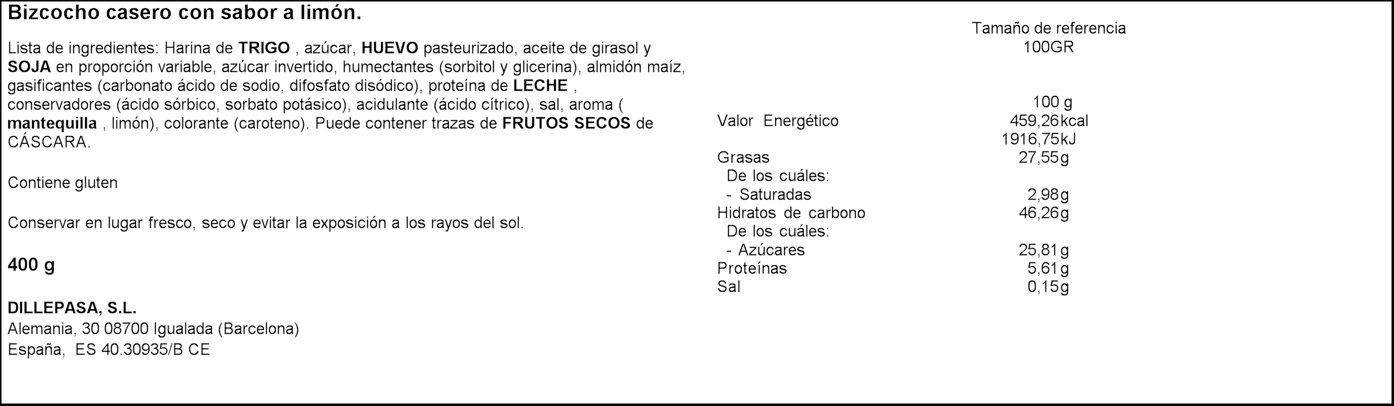 Bizcocho casero 400g