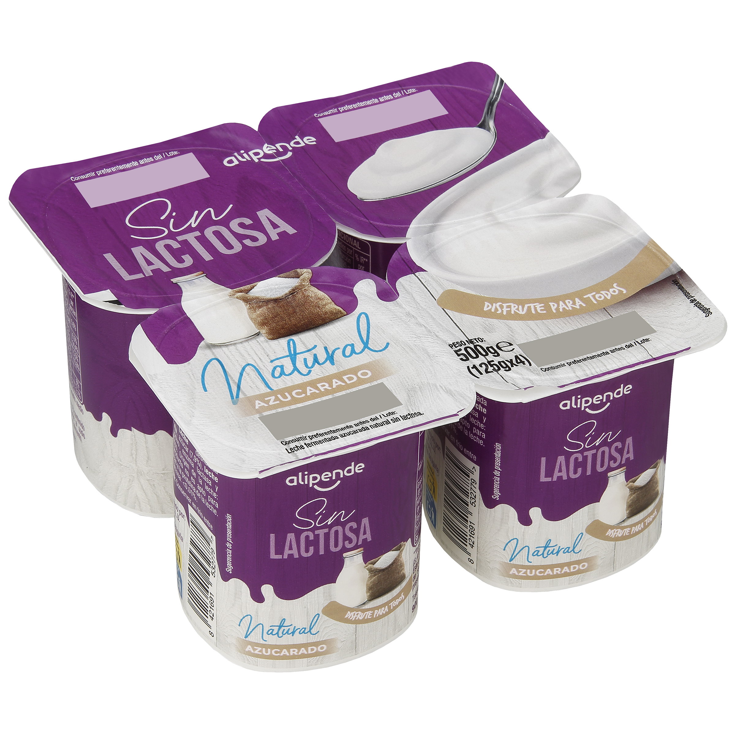Leche fermentada sin lactosa Alipende pack 4 natural azucarado