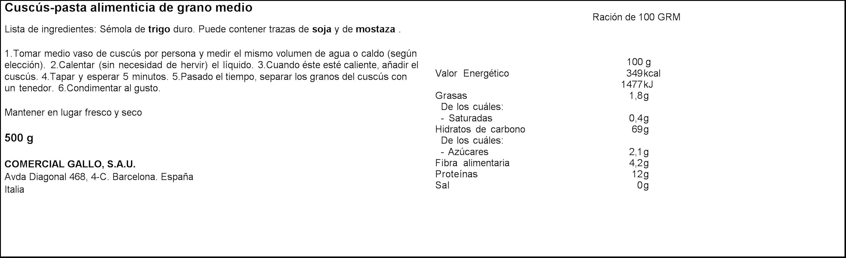 Cous cous Gallo 500g mediano