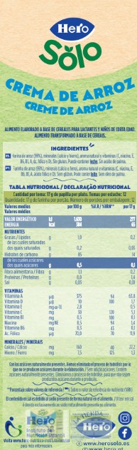 Papilla crema de arroz Hero Solo 220g