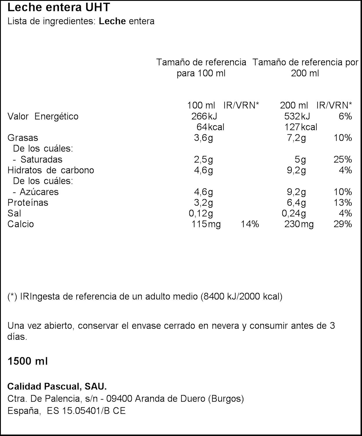 Leche Pascual Entera 1,5l