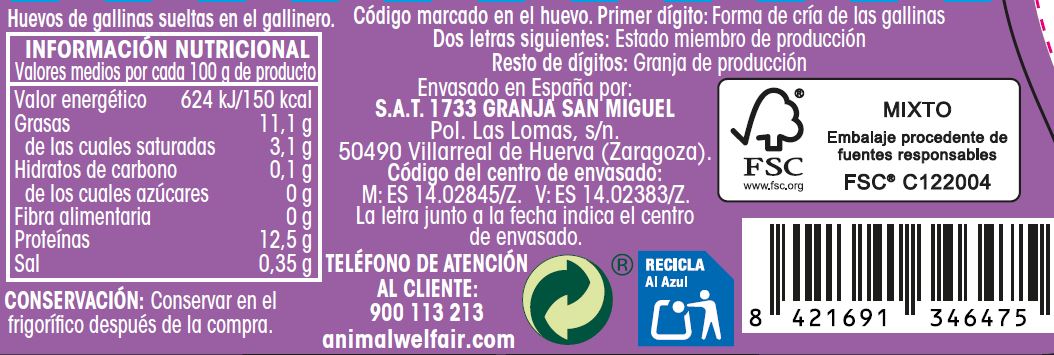 Huevos de gallinas sueltas en el gallinero Alipende 6u "clase l"