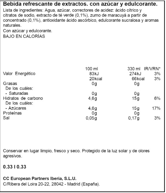 Refresco de té verde Maracuyá Fuze tea 33cl Lata