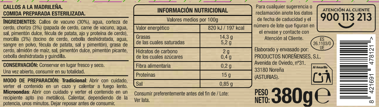 Callos Alipende 380g a la madrileña receta tradicional