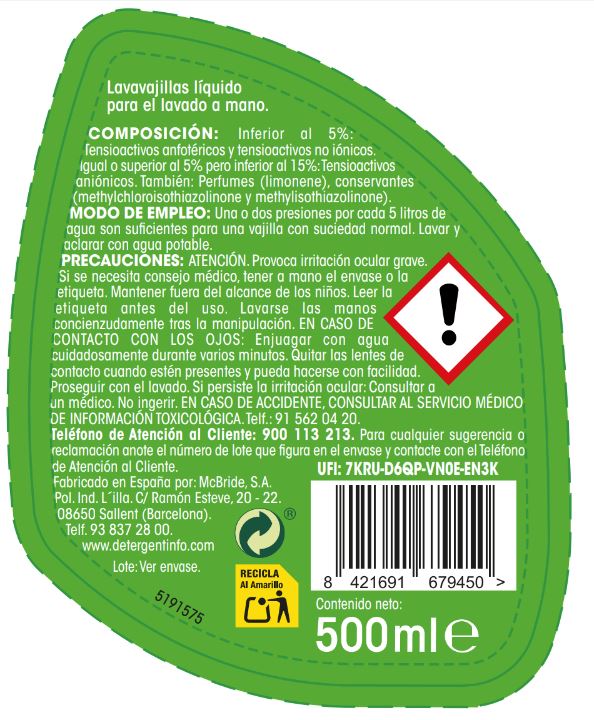 Lavavajillas Lanta 500ml ultra