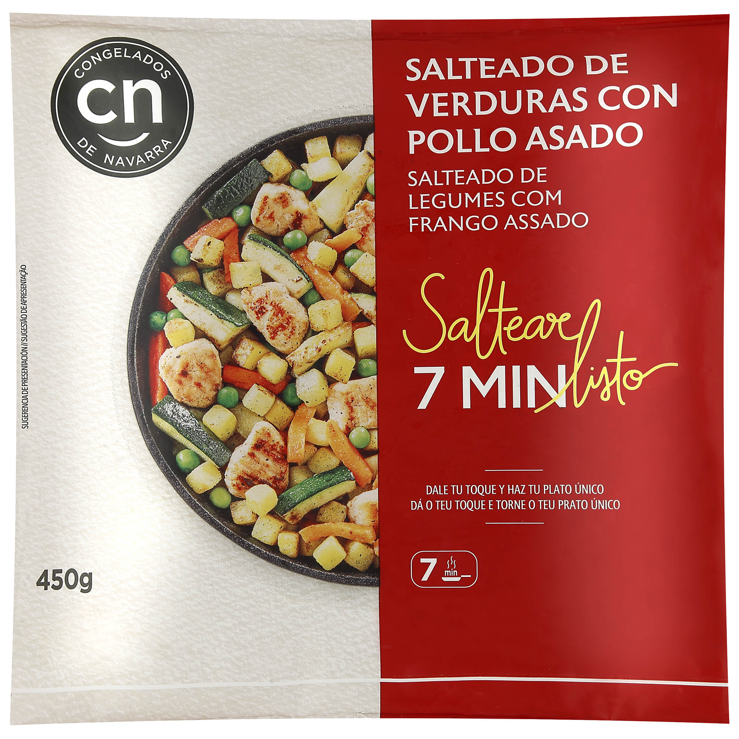 Salteado verduras con pollo asado congelados Navarra 450g
