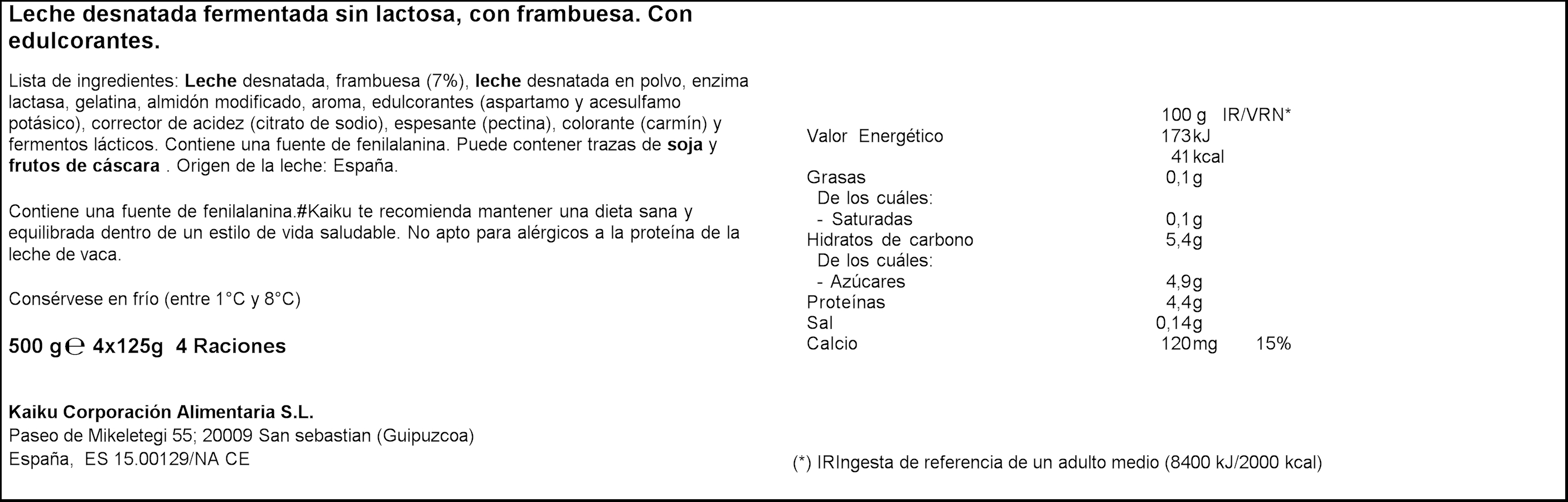 Yogur sin lactosa Kaiku pack 4 frambuesa