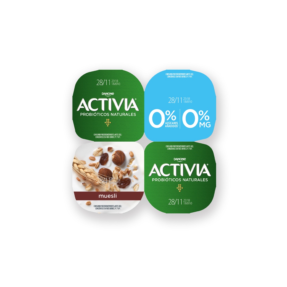 Bífidus Activia fibra desnatado 0% materia grasa pack 4 muesli