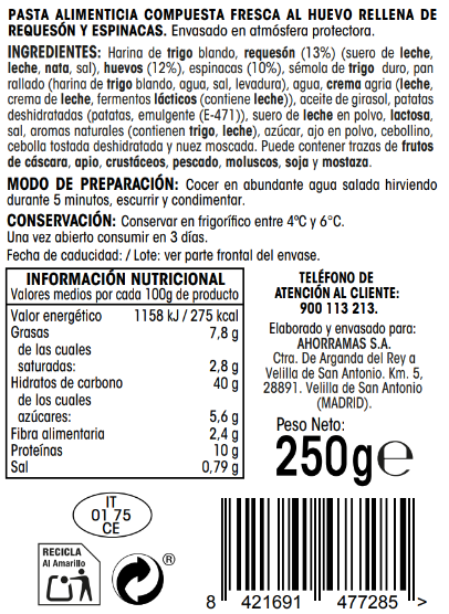 Pasta fresca tortellini relleno de ricota Alipende 250g