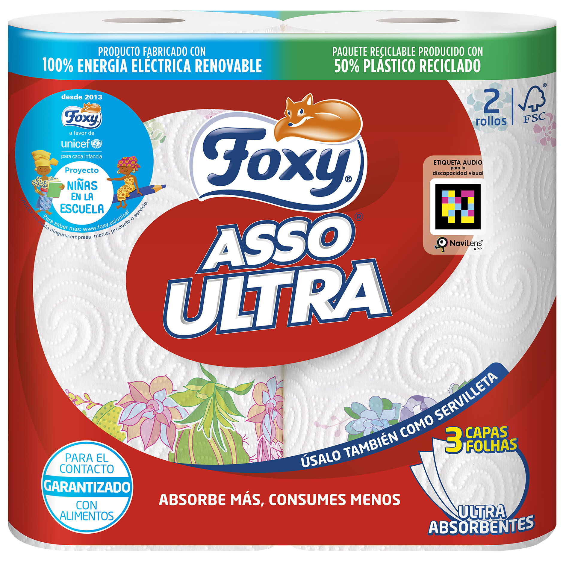 Papel cocina triple capa ultra Foxy 2 unidades