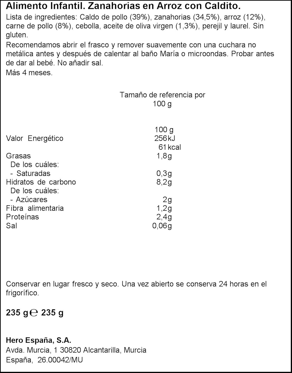 Tarro Hero Solo zanahoria-arroz en caldo 235g