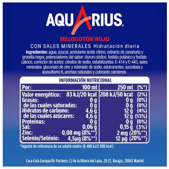 Refresco Aquarius 50CL Melocotó Rojo