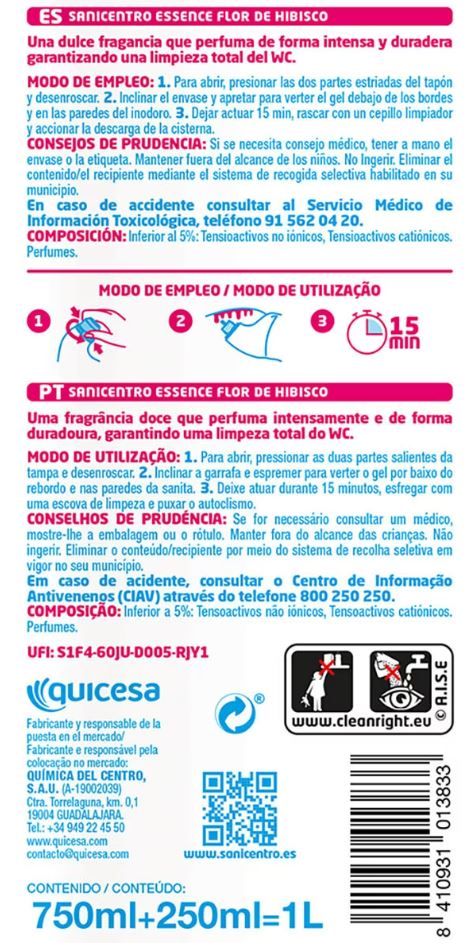Gel WC Essence Sanicentro 1 litro flor de hibisco