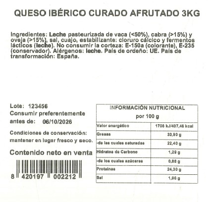 Queso mezcla ibérico curado afrutado Rabel 3k