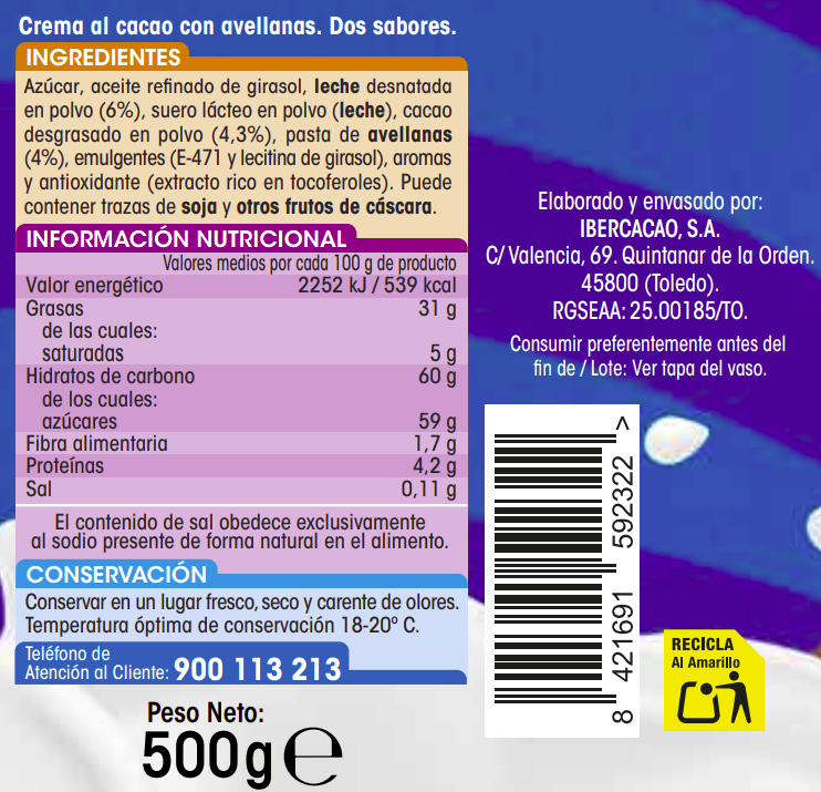 Crema de cacao y avellana dúo Alipende 500g