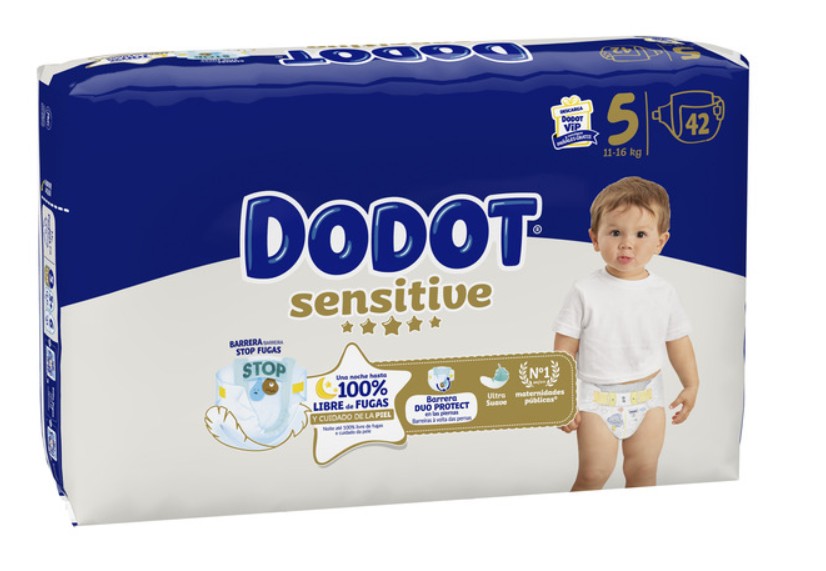 Pañal sensitive con alta absorción Dodot 42 unidades talla 5 de 11 a 16 kg