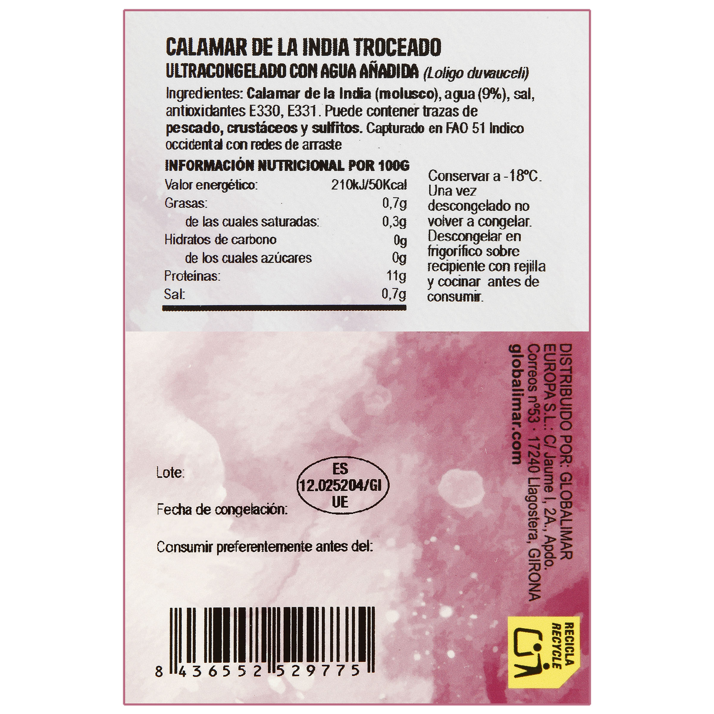 Calamar limpio de la India 350g