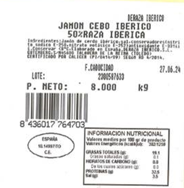 Jamón de cebo 50% raza ibérica pieza 8k aprox