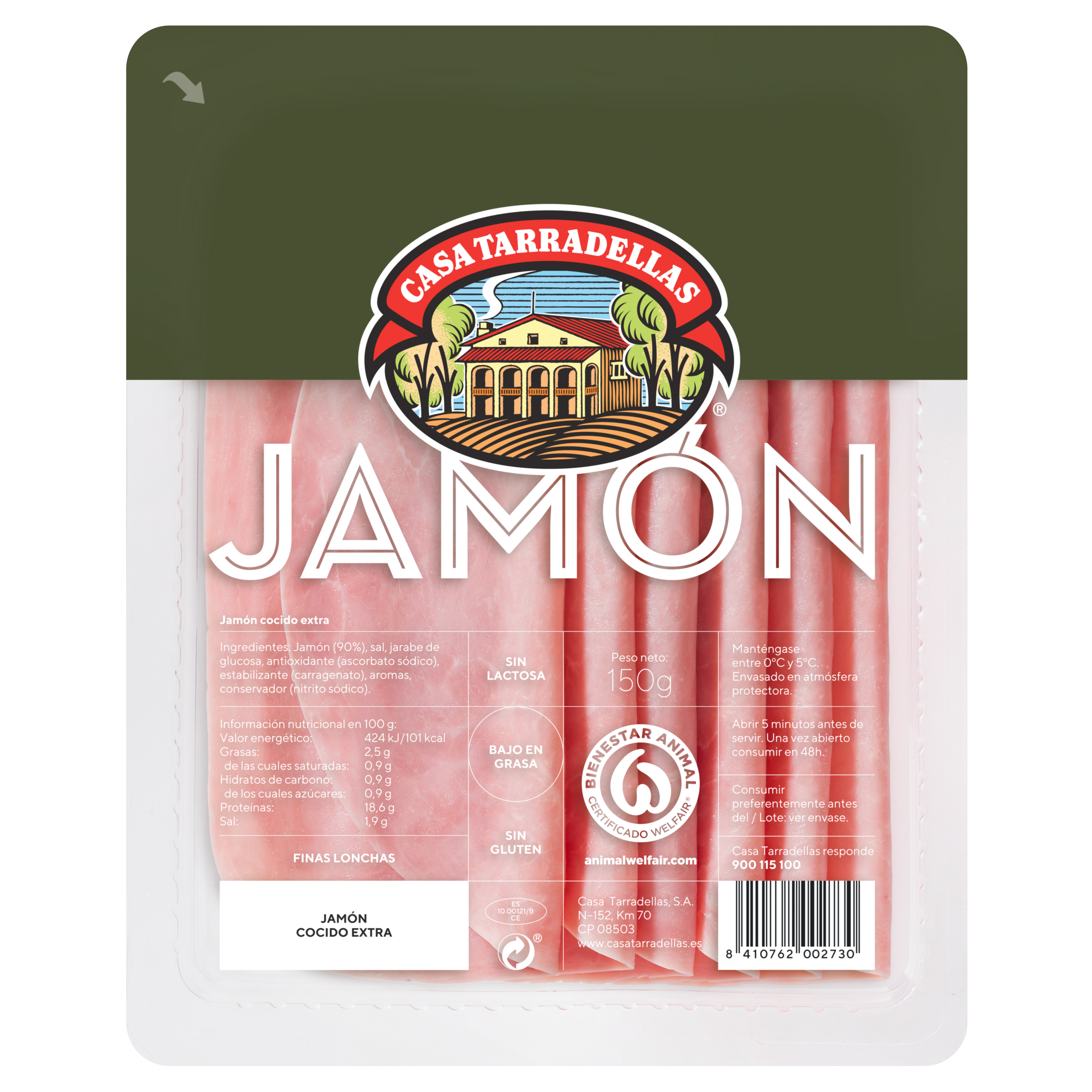 Jamón cocido Casa Tarradellas 150gr finas lonchas