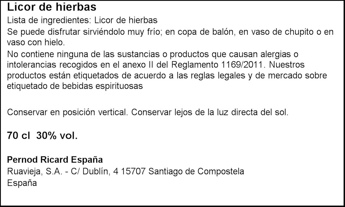 Licor de hierbas Ruavieja 70cl